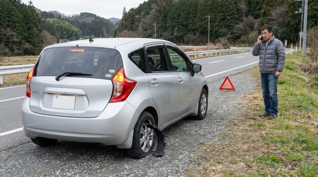 タイヤがバーストしたら？走行中の対応と停車後の依頼を解説